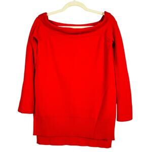 Anthropologie Ribbed Scoop Neck Sweater Heavy Knit Cherry Red 3/4 Sleeve - XS